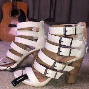 Express white stappy heels 💋